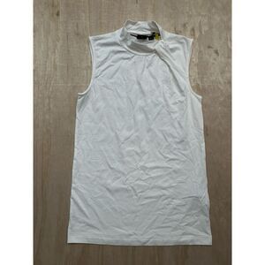 BOSS Sleeveless White Top XS Mock Turtleneck Modal Soft‎ Raised Logo